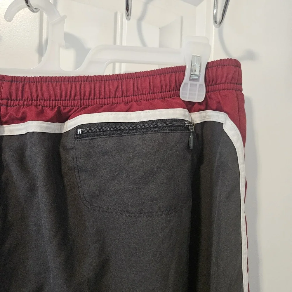 Y2K Nike Charcoal Grey With Burgundy White Stripes And Lining Joggers Tracksuits